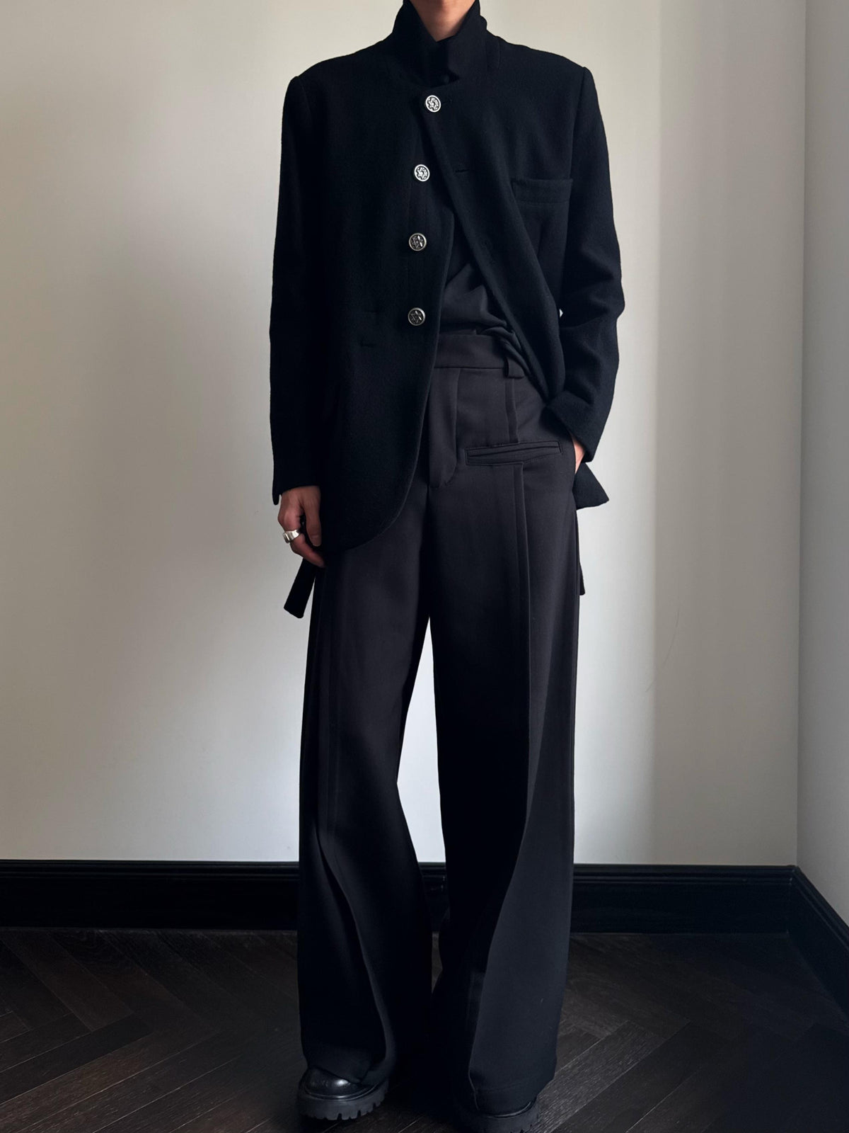 Custom-made Yohji Yamamoto Dark 100% Wool Blazer Hexagram Silver Buttons Jackets