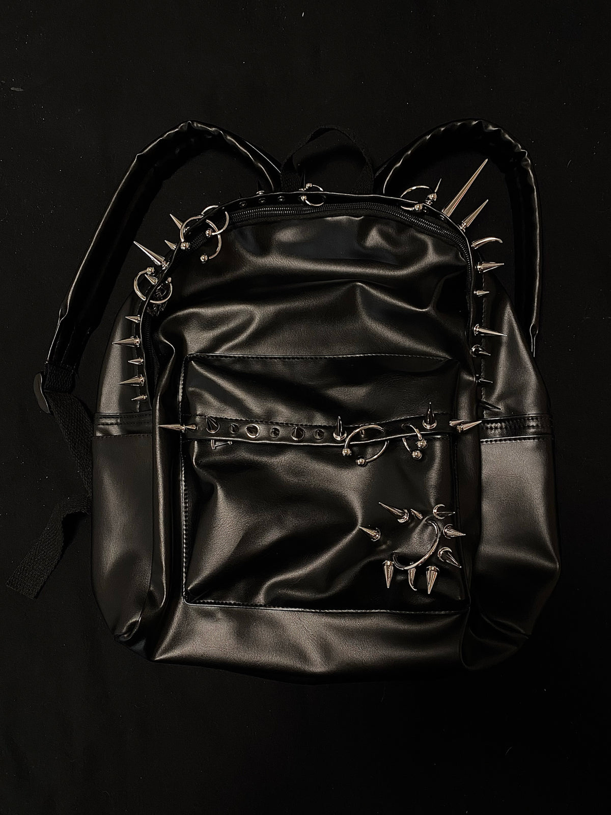 Playboi Carti OPIUM Punk Studded & Pierced Black Leather Backpack - SIze H42/W31