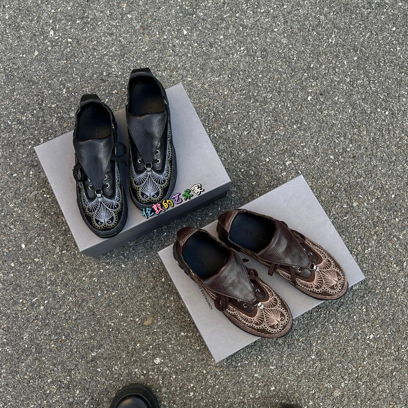 Kiko Kostadinov AW24 "CARVED BROGUE" Workwear Derby - Embroidered Leather Archive Shoe -