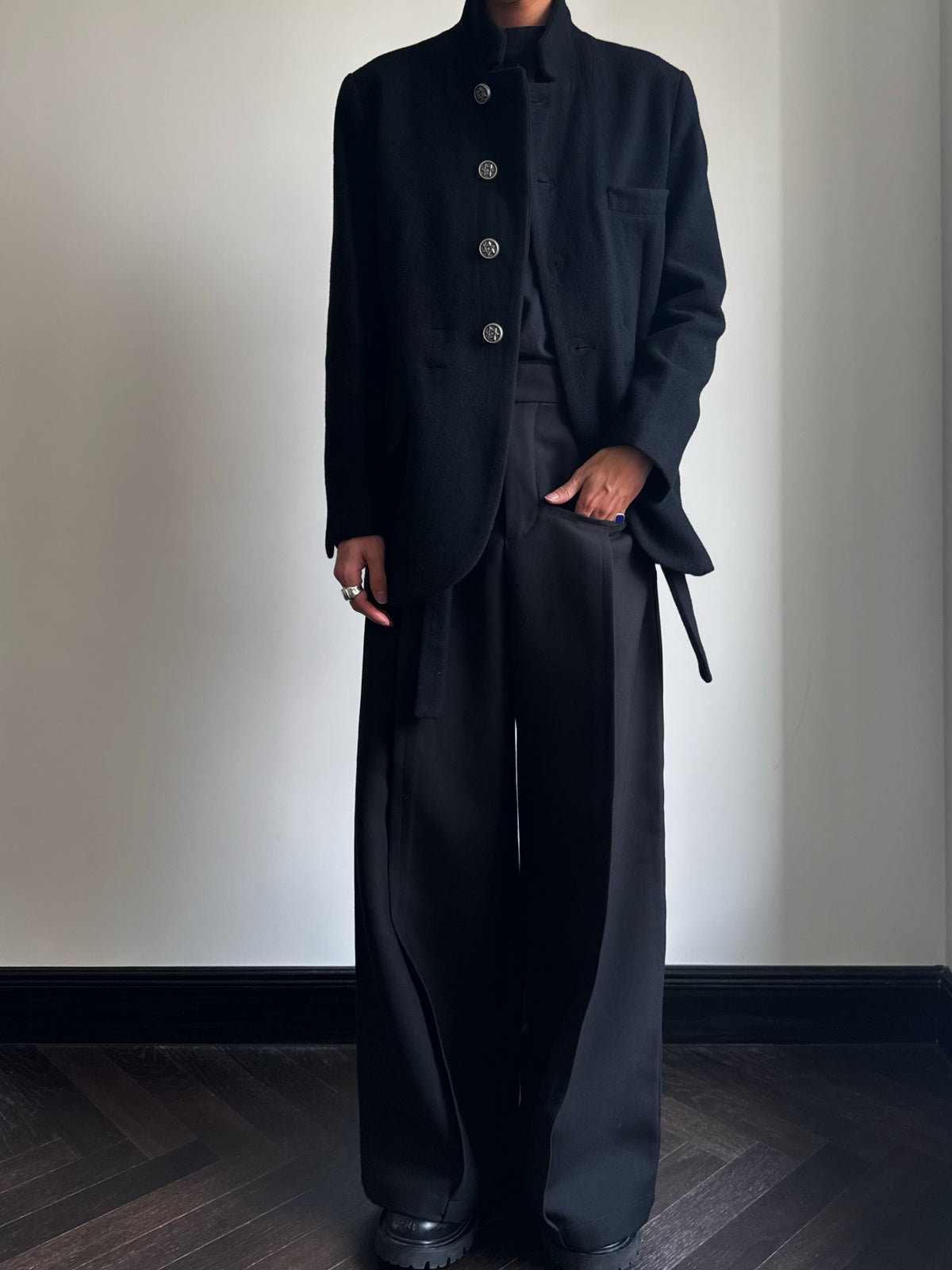 Custom-made Yohji Yamamoto Dark 100% Wool Blazer Hexagram Silver Buttons Jackets
