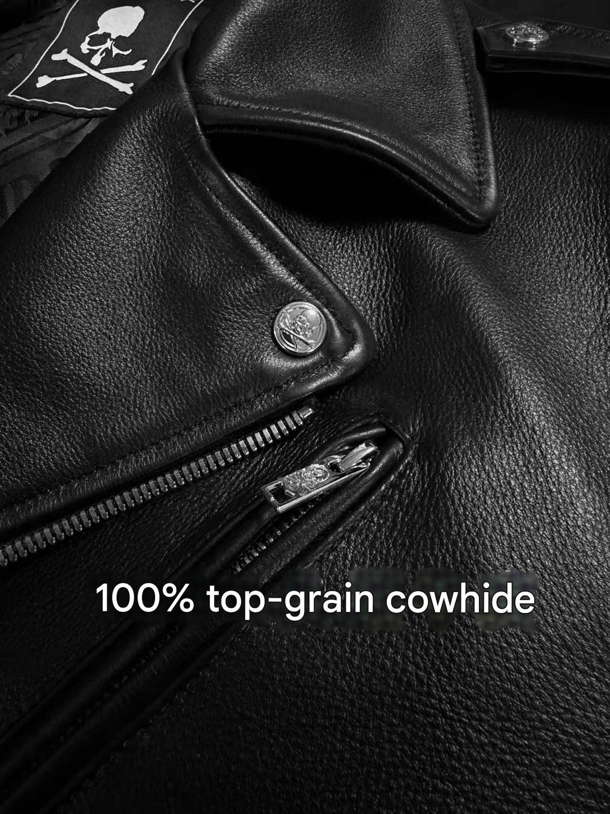MASTERMIND Skull Embroidery Cowhide Biker Jacket - Luxury Darkwear
