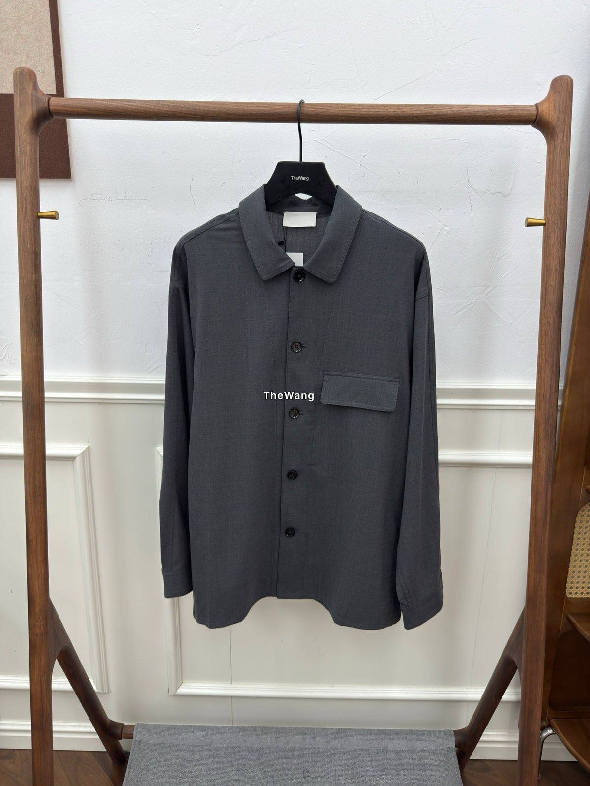 LEM SS25 Black-Grey Wool Shirt Jacket - 100% Wool Button-Front Overshirt