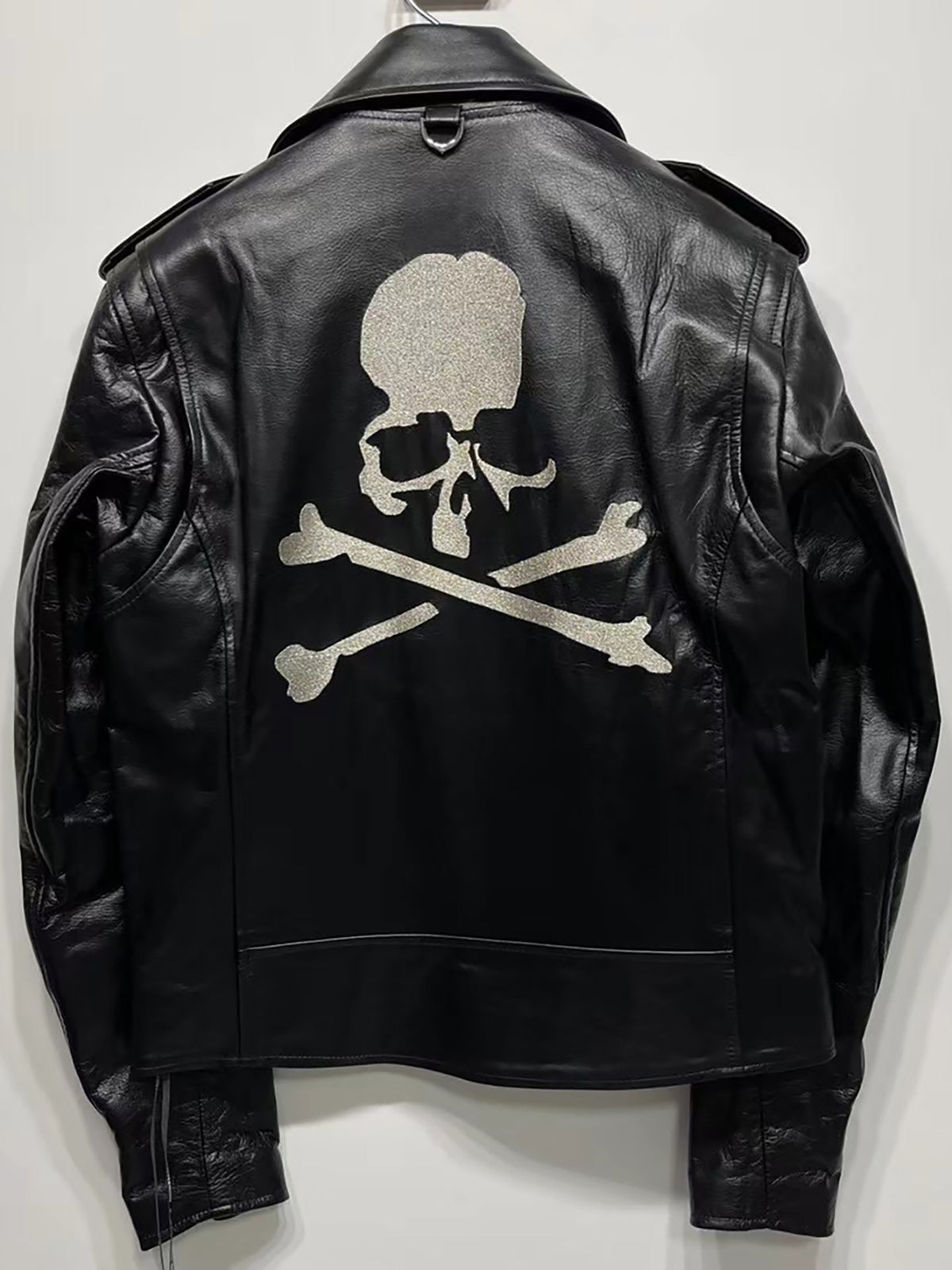 MASTERMIND Skull Embroidery Cowhide Biker Jacket - Luxury Darkwear