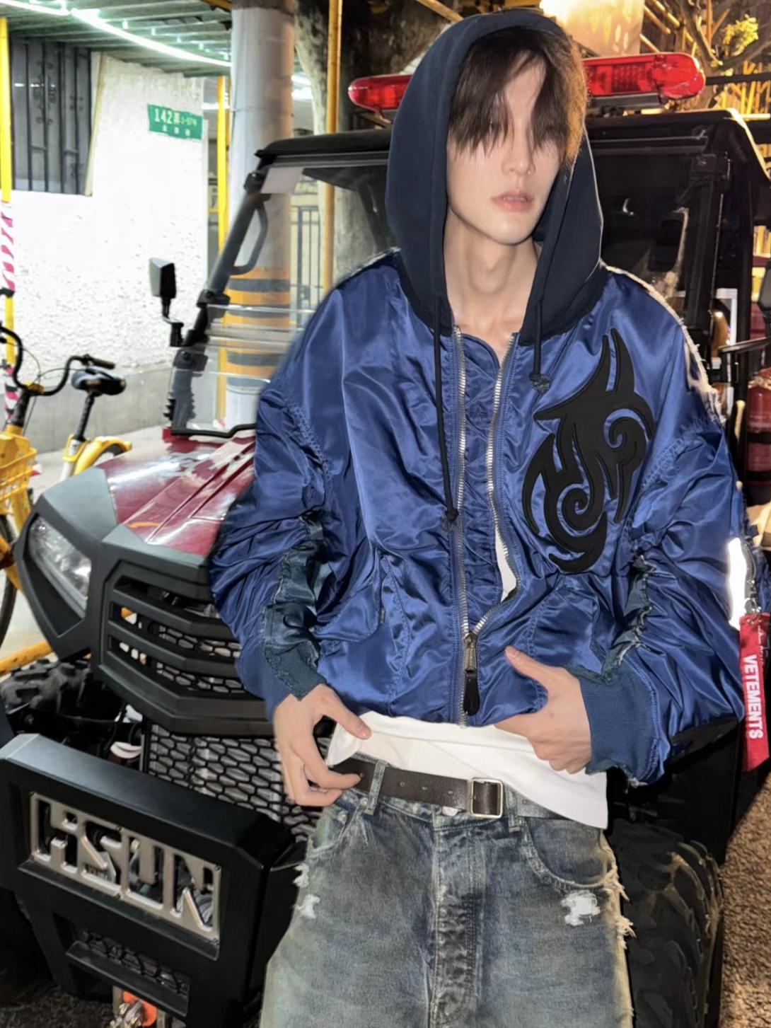 Custom-made 19AW Alpha Industries Vetements Tribal Bomber Blue Padded Jacket