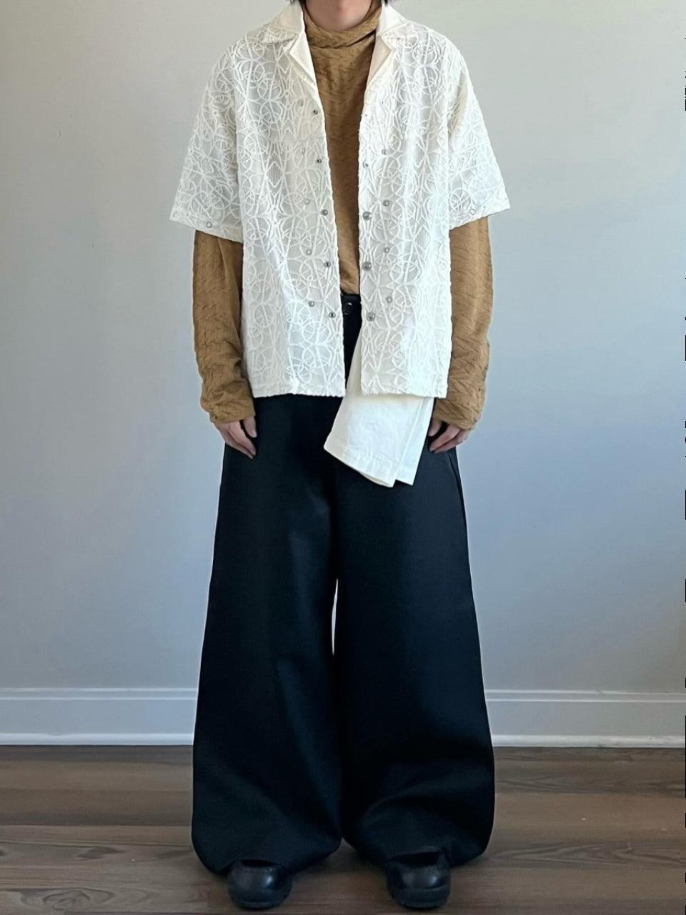 Kiko Kostadinov AW22 Layered Shirt - Detachable Lace Long/Short Sleeve Hybrid