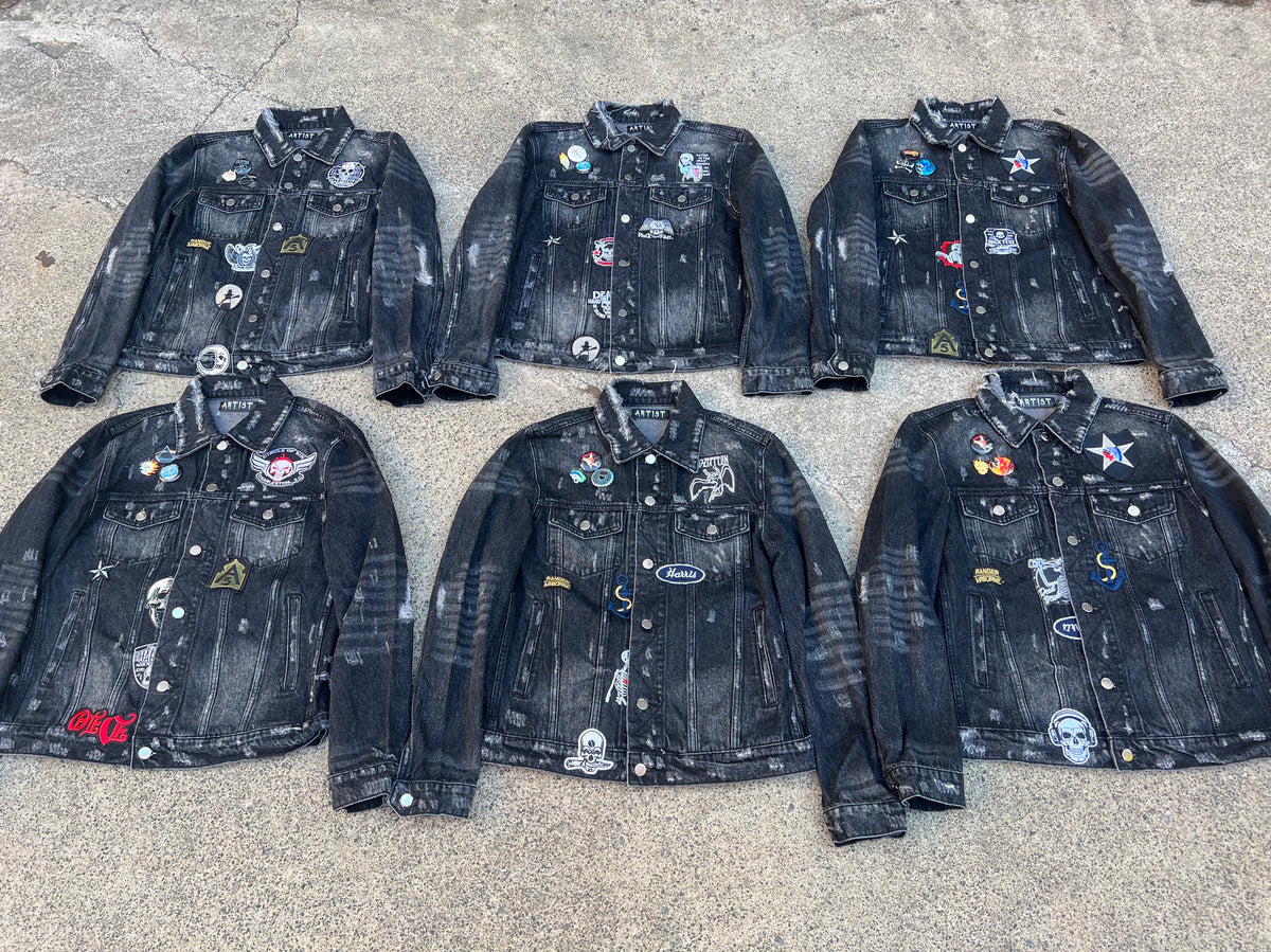 AMIRI Kill Back Denim Jacket - High Street Raw Hem Random Embroidered Patches