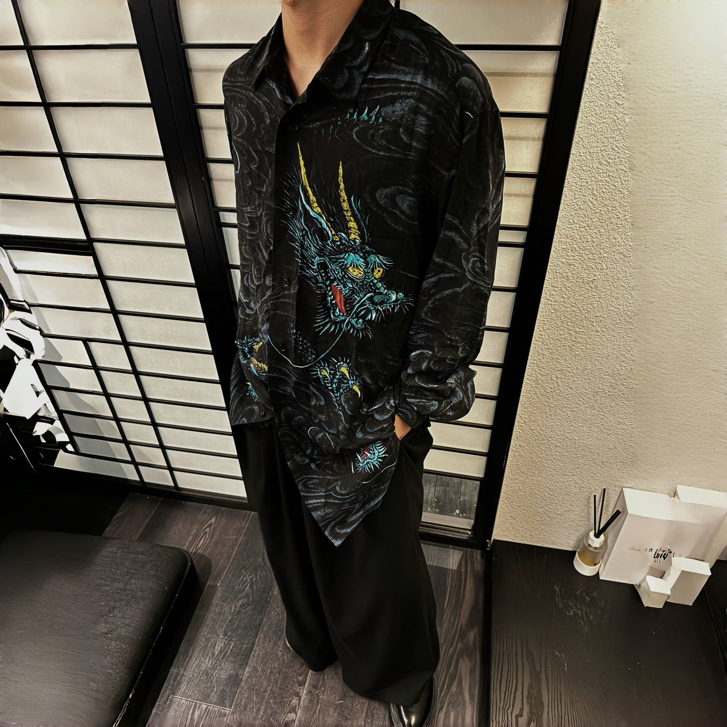 Yohji Yamamoto Ukiyo-e ’Old Dragon’s Fading Dream’ Viscose Long Sleeve Shirt