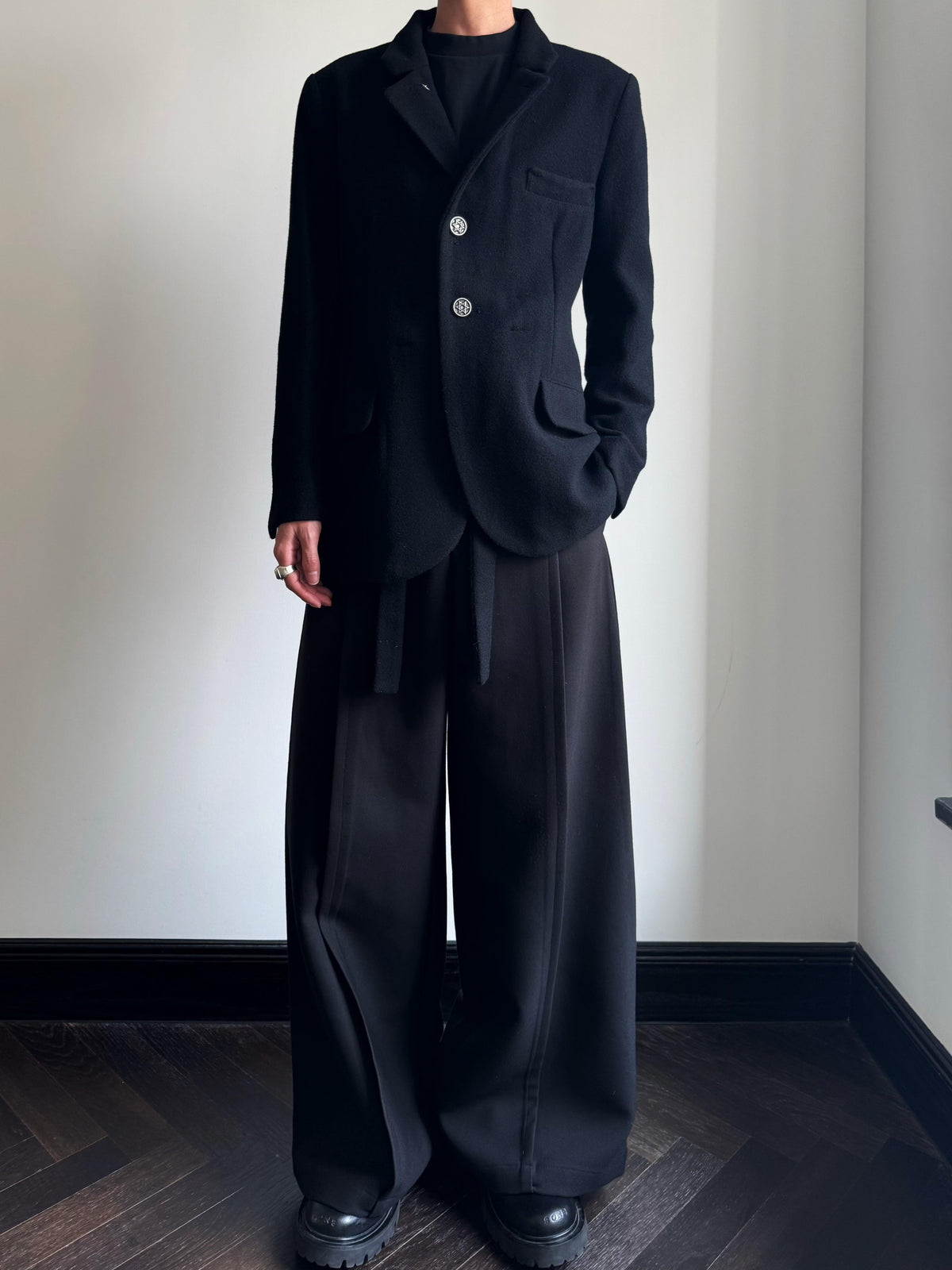 Custom-made Yohji Yamamoto Dark 100% Wool Blazer Hexagram Silver Buttons Jackets