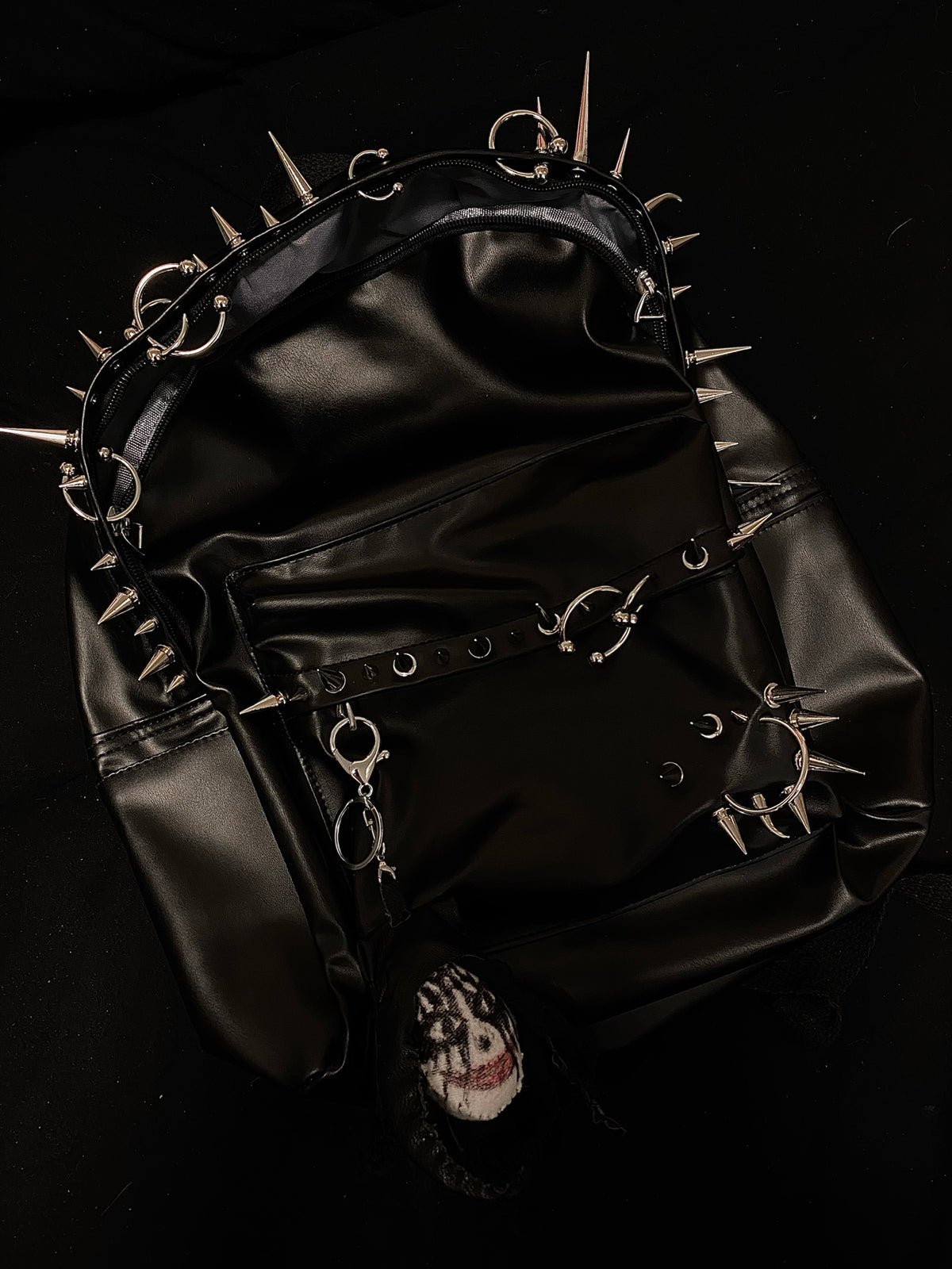 Playboi Carti OPIUM Punk Studded & Pierced Black Leather Backpack - SIze H42/W31
