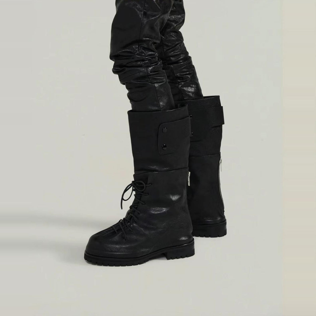 424 Distressed Leather Slouch Boots Oversized Crinkled Biker High Boots