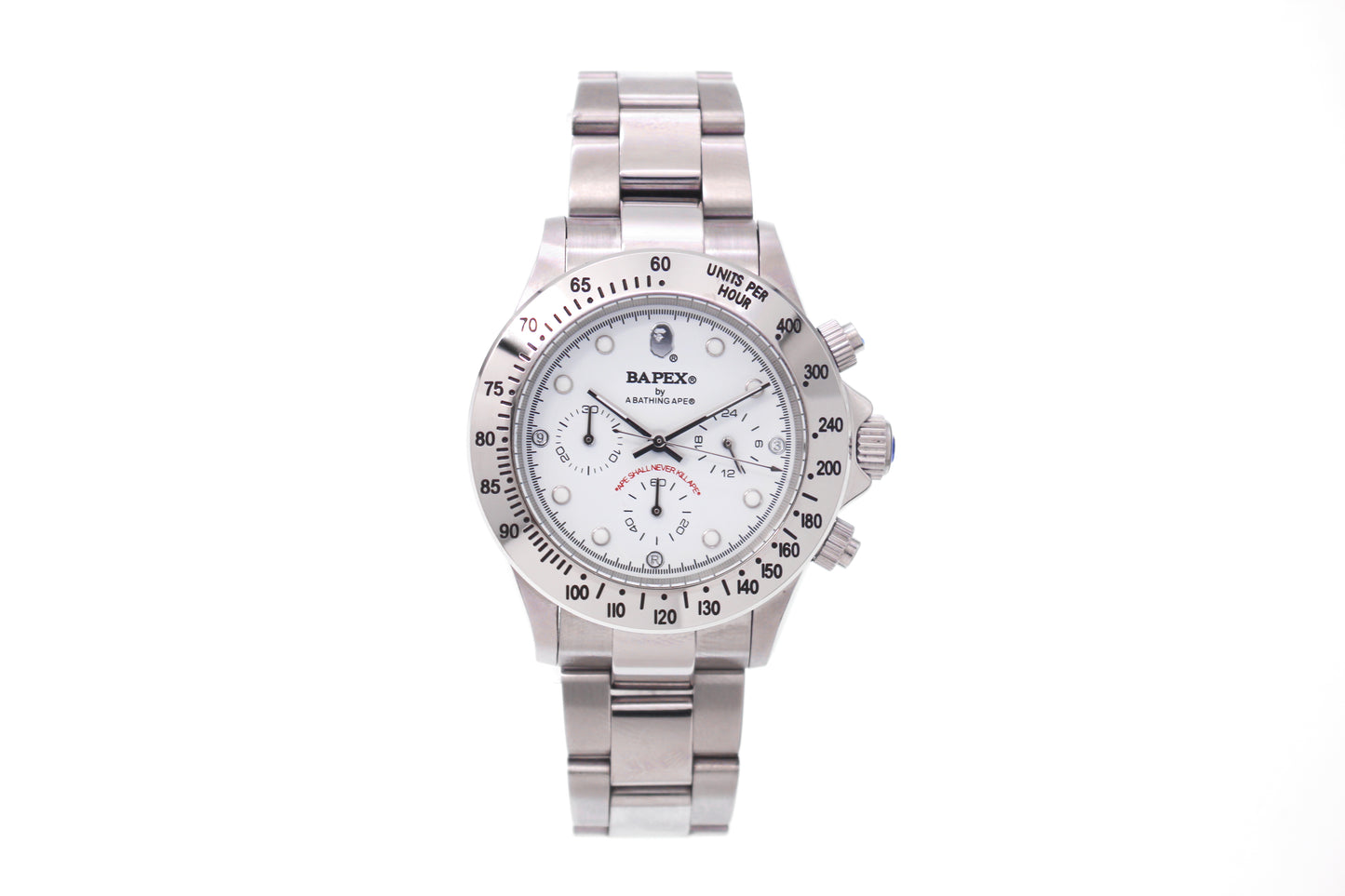 BAPEX TYPE 3 Triple-Eye Primate Head Watch - Panda Dial Quartz Chronograph - Silver white