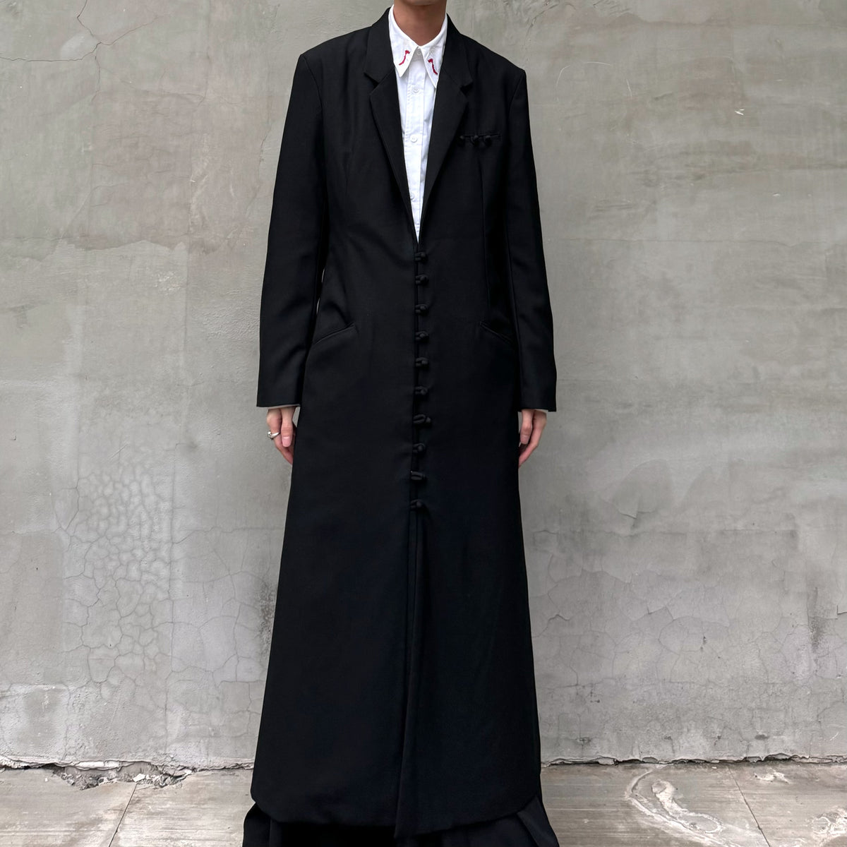Donclick Yohji AW18 Monastic Collection Tuxedo-Wrap Fabric Buttons Wool Overcoat