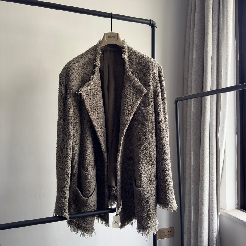 Magliano Hand-Distressed Knit Cardigan - Raw-Hem Bouclé Button-Up Unisex Coat