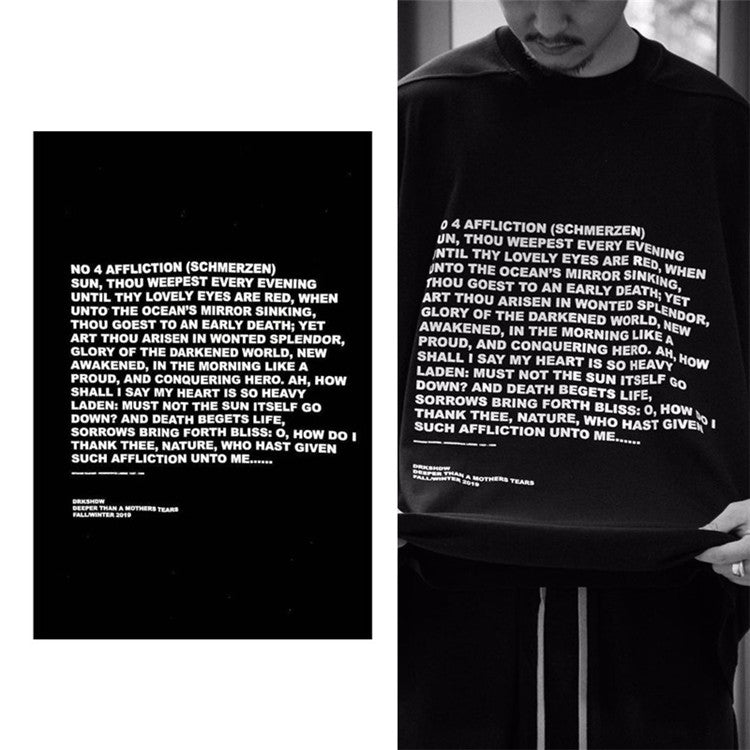 Dark Avant-garde Rick Owen Slogan RO Print Oversized Short Sleeve Tee
