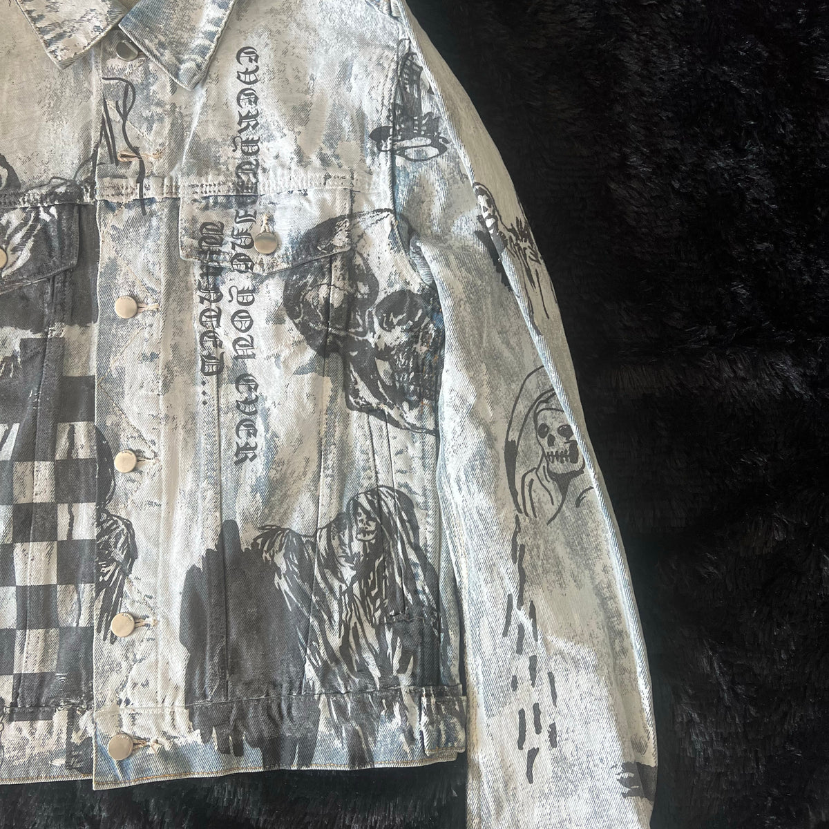 AMIRI 22FW Skull Reaper Graffiti Jackets - Hand Painted Waxed Denim