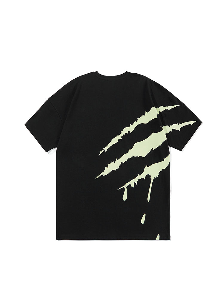 SUAMOMENT BloodClaw Loose Fit Tee Claw Marks Foil Print Couples’ Casual