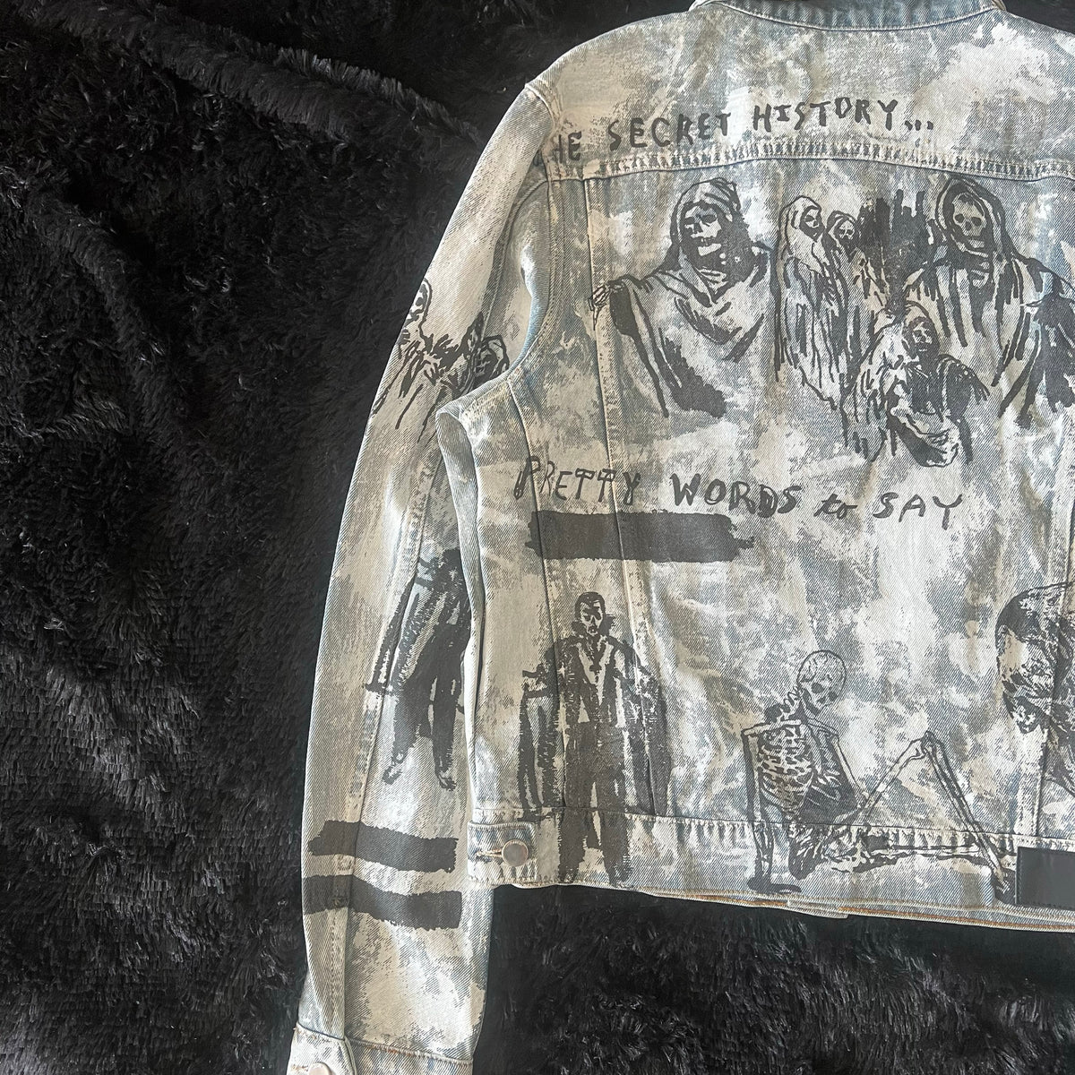 AMIRI 22FW Skull Reaper Graffiti Jackets - Hand Painted Waxed Denim
