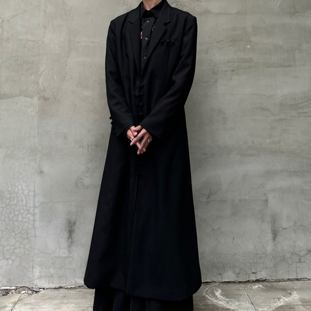 Donclick Yohji AW18 Monastic Collection Tuxedo-Wrap Fabric Buttons Wool Overcoat