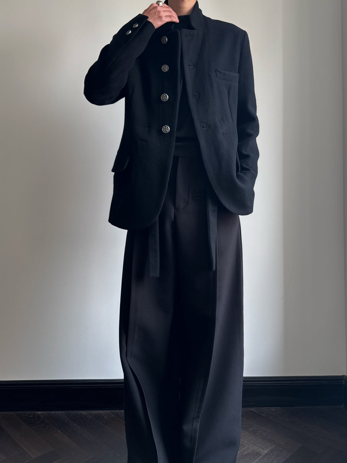 Custom-made Yohji Yamamoto Dark 100% Wool Blazer Hexagram Silver Buttons Jackets
