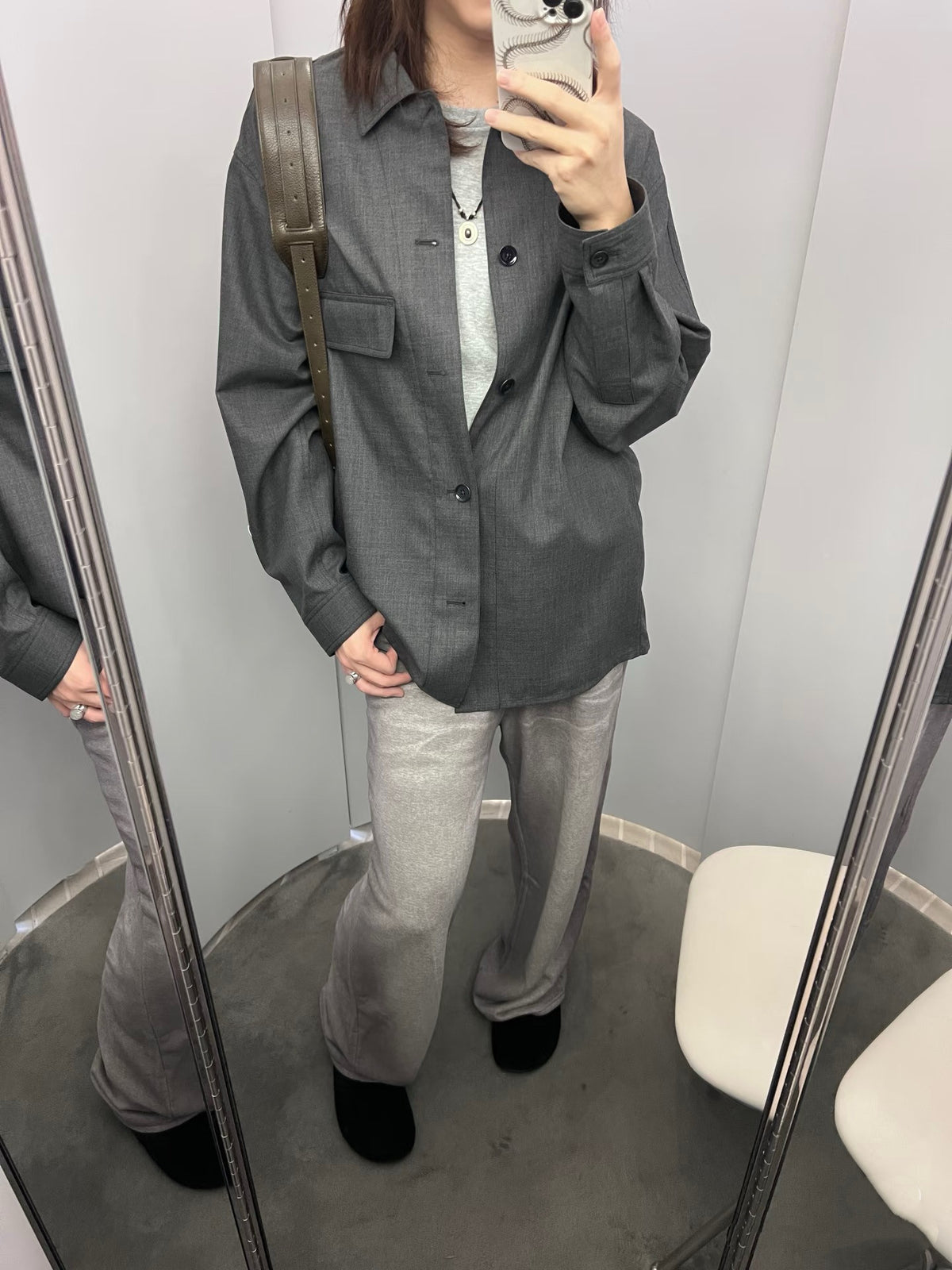 LEM SS25 Black-Grey Wool Shirt Jacket - 100% Wool Button-Front Overshirt