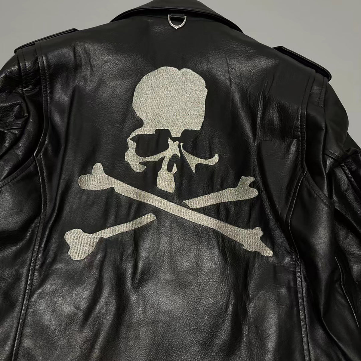 MASTERMIND Skull Embroidery Cowhide Biker Jacket - Luxury Darkwear