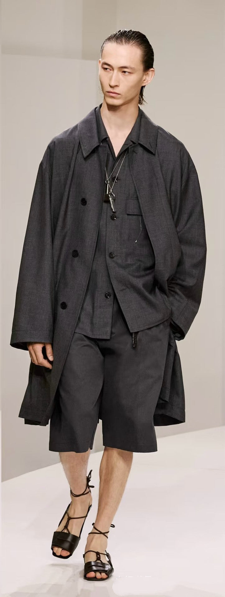 LEM SS25 Black-Grey Wool Shirt Jacket - 100% Wool Button-Front Overshirt