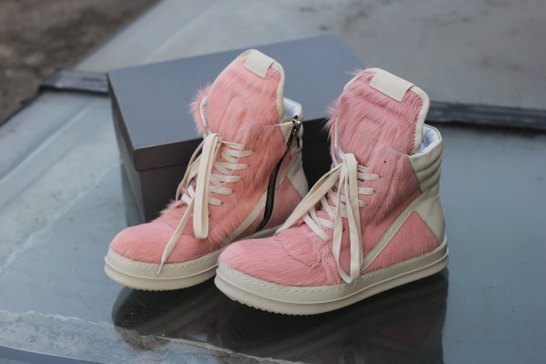 24SS Pony Hair RO High-Top Sneakers – Leather Thick Sole Casual Shoes Unisex