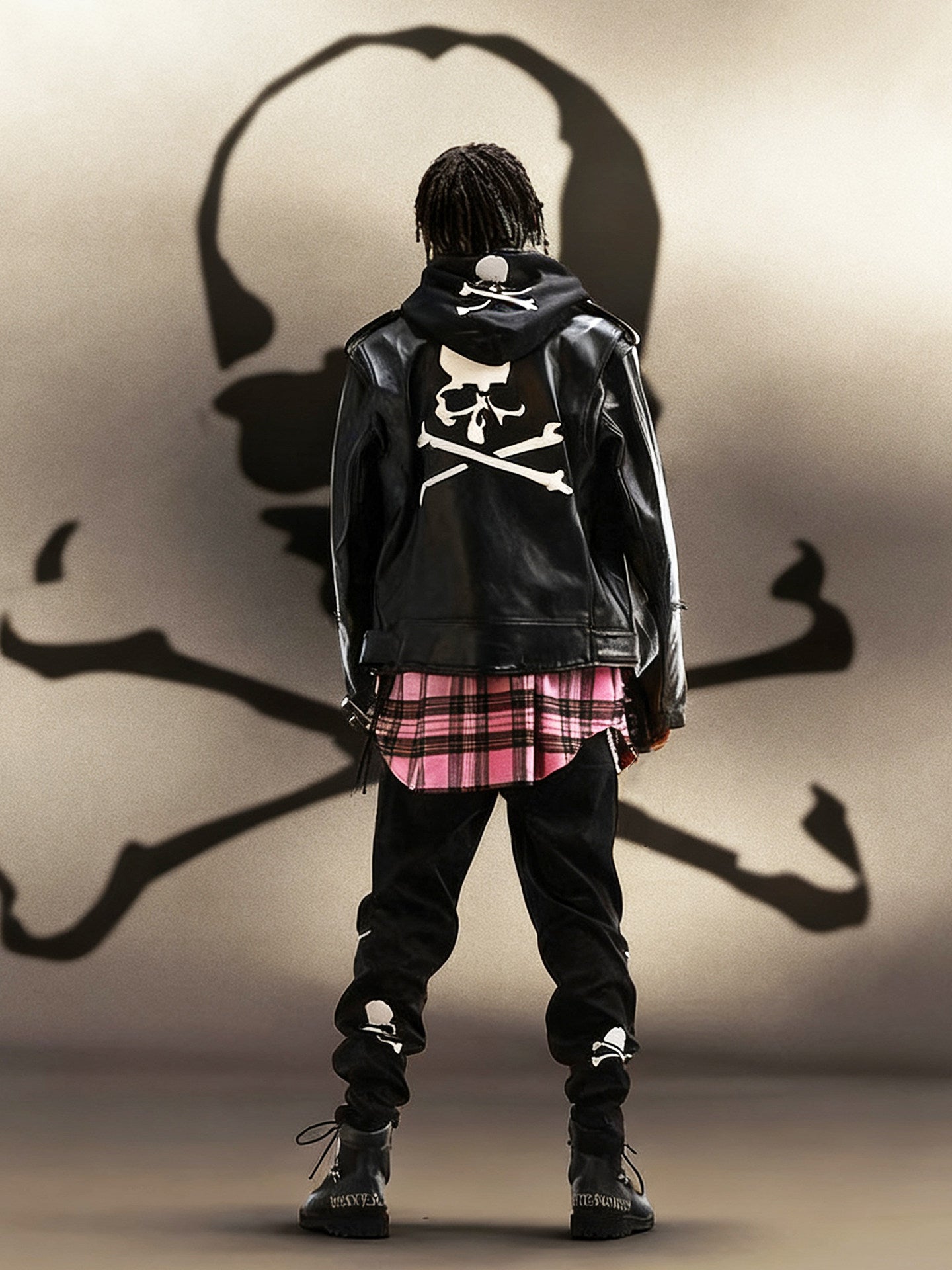 MASTERMIND Skull Embroidery Cowhide Biker Jacket - Luxury Darkwear