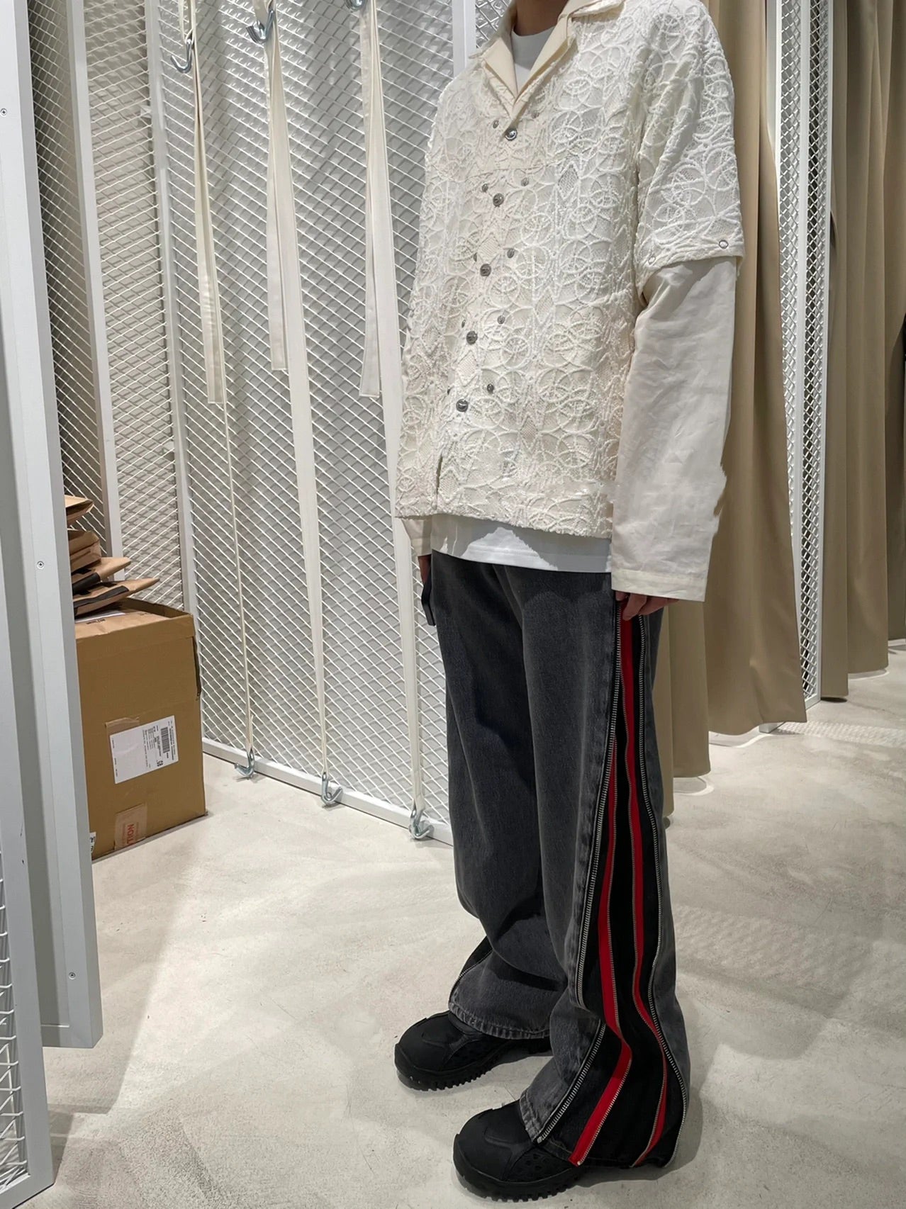 Kiko Kostadinov AW22 Layered Shirt - Detachable Lace Long/Short Sleeve Hybrid