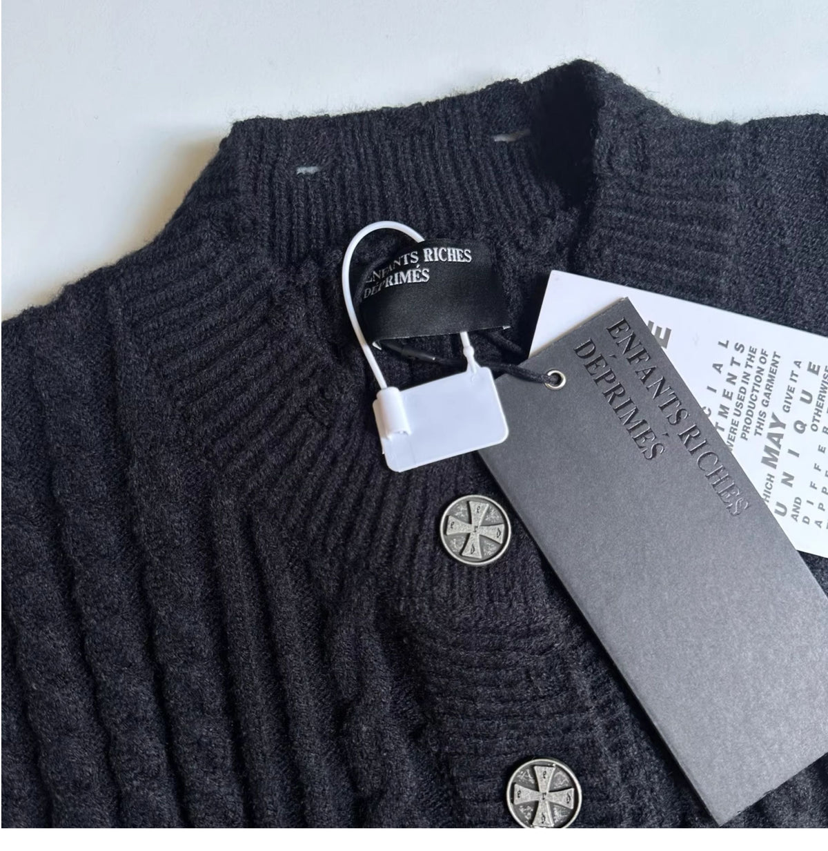 ERD ’Depressed Heir’ Cardigan - Cashmere-Cotton Blend Cropped Knit Silver Buttons