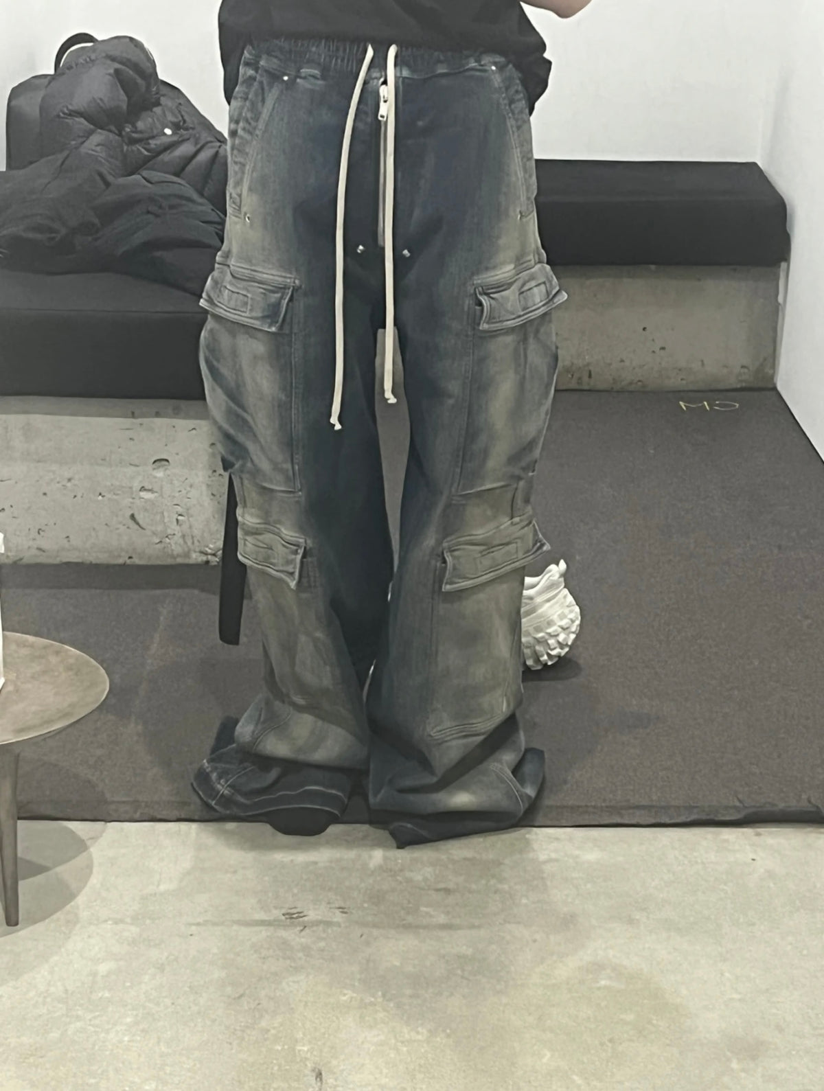 Ro Washed Gradient Multi-Pocket Cargo Jeans Straight Drawstring Wide-Leg Flare - Size avaliable S 46 M 48 L 50