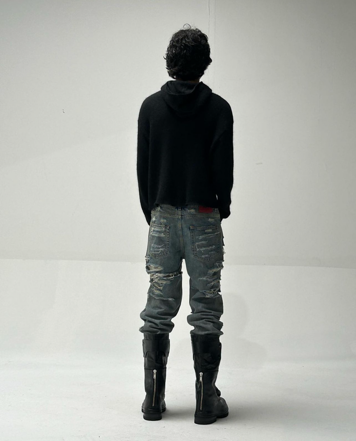 424 Distressed Leather Slouch Boots Oversized Crinkled Biker High Boots