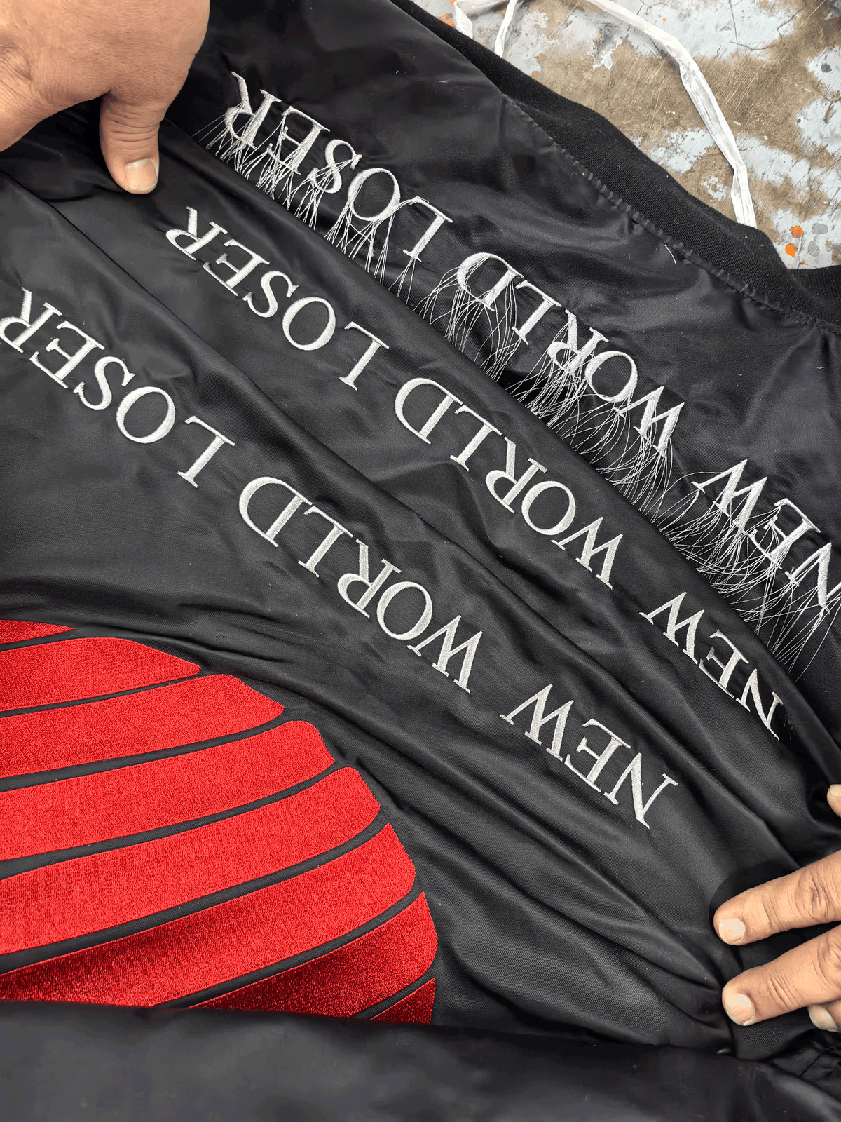 Hood By Air Fringe Bomber – HBA Embroidered Slogan Jacket