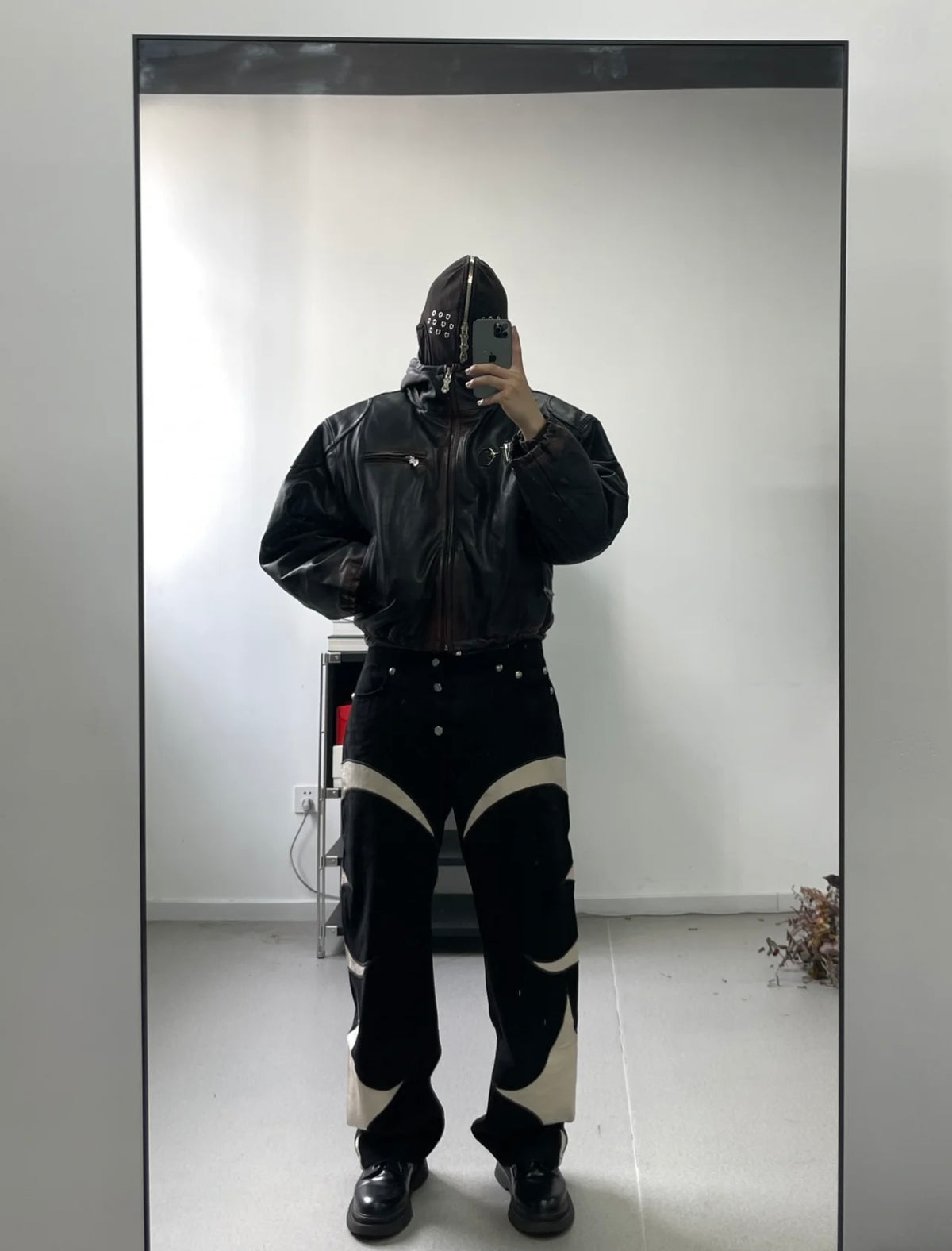 Thug Club Heavyweight Washed Goatskin Hooded Leather Short Padded Jacket