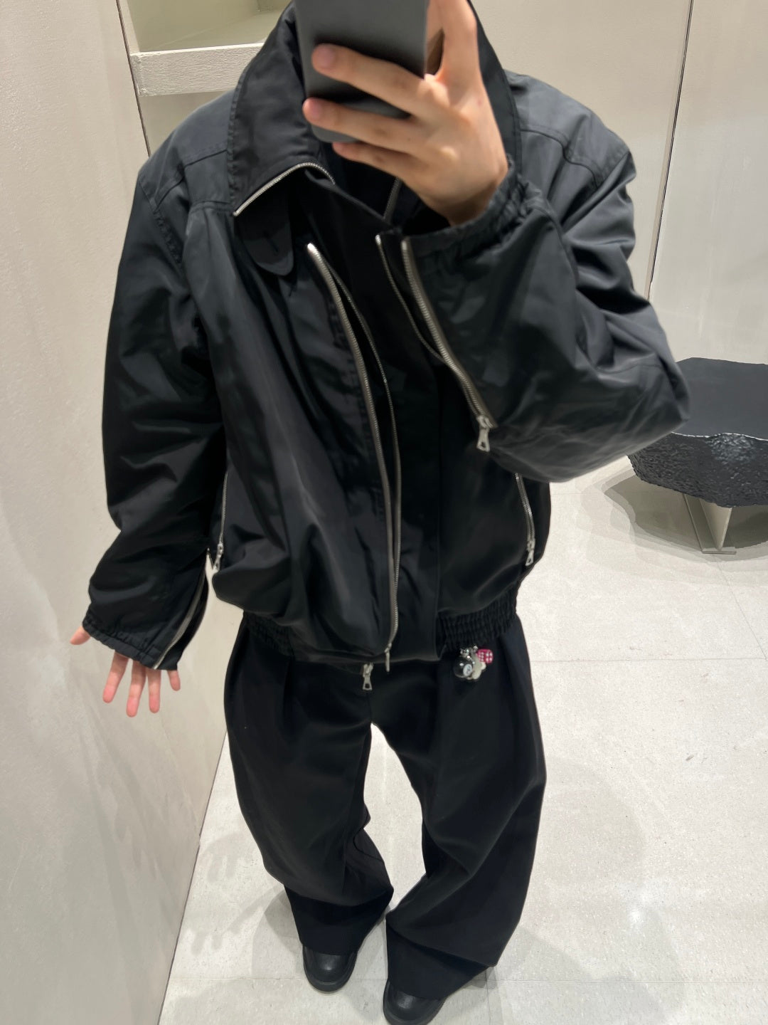 DVN AW24 Asymmetric Cocoon Zip Jacket - Nylon Utility Pants Set Oversized Pocket