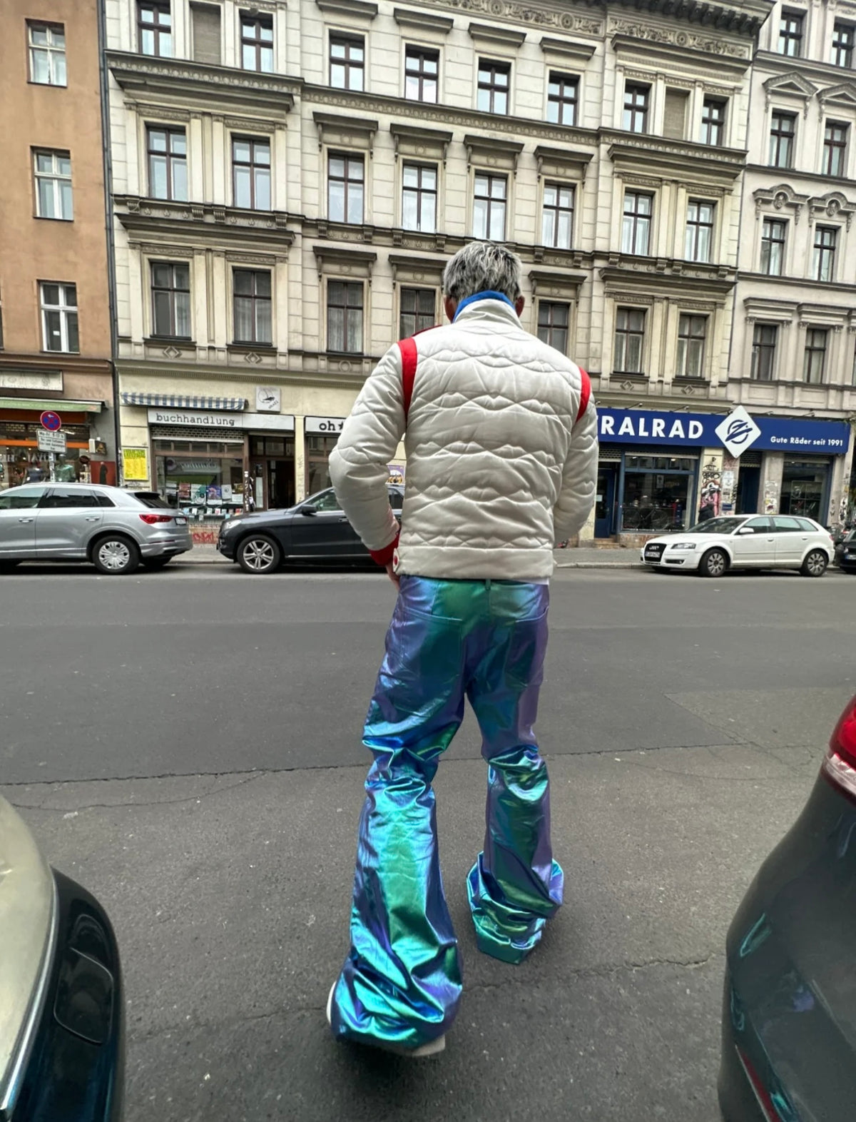 Rick Owen Acbt Coated Green Iridescent Flared Jeans - Wide-Leg Stacked Pants