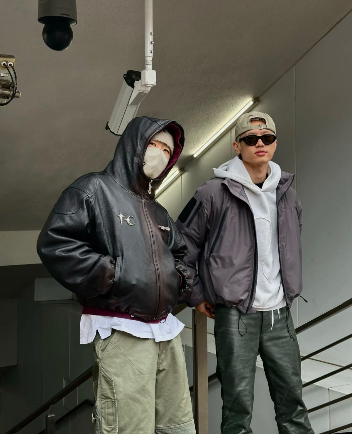Thug Club Heavyweight Washed Goatskin Hooded Leather Short Padded Jacket
