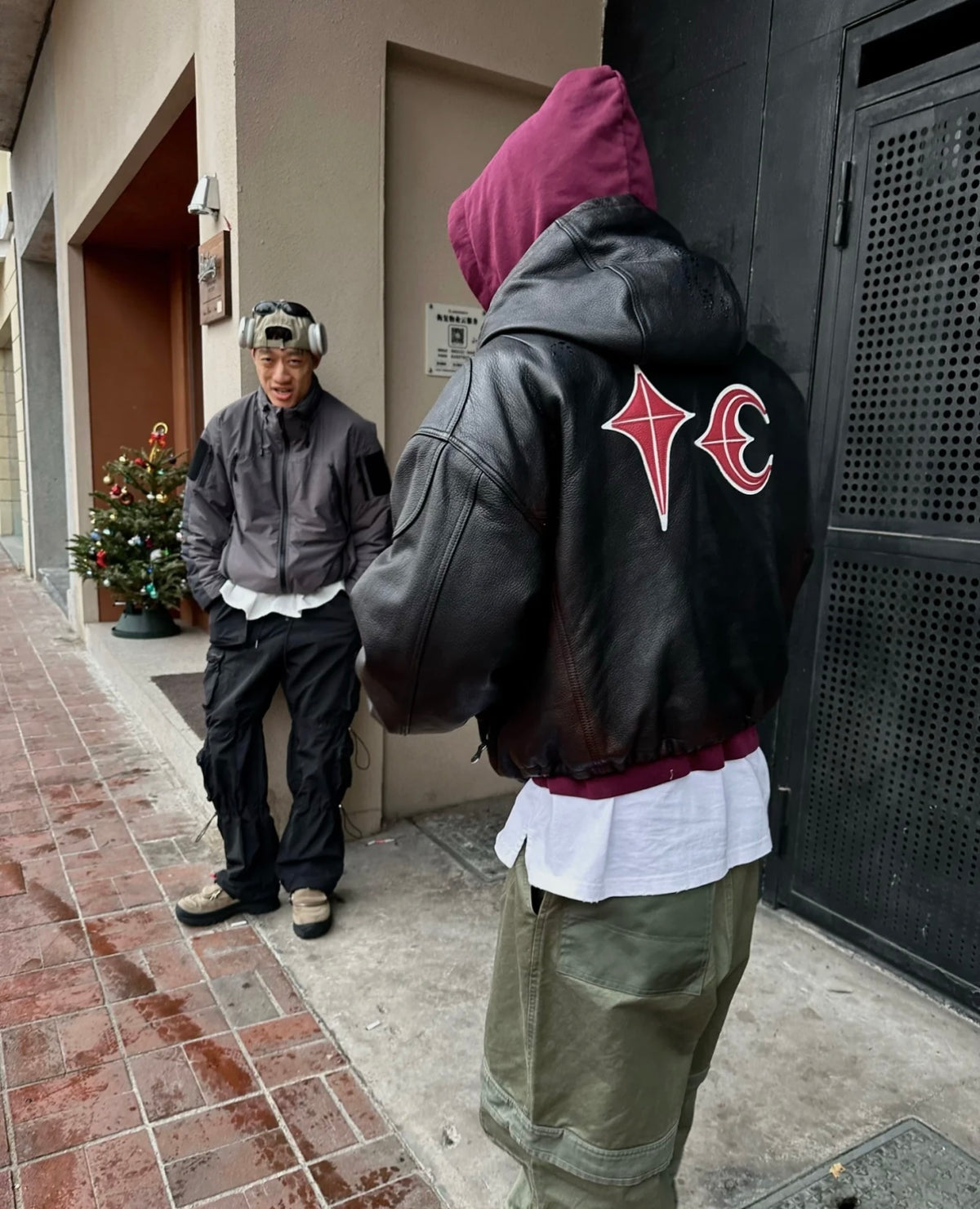 Thug Club Heavyweight Washed Goatskin Hooded Leather Short Padded Jacket