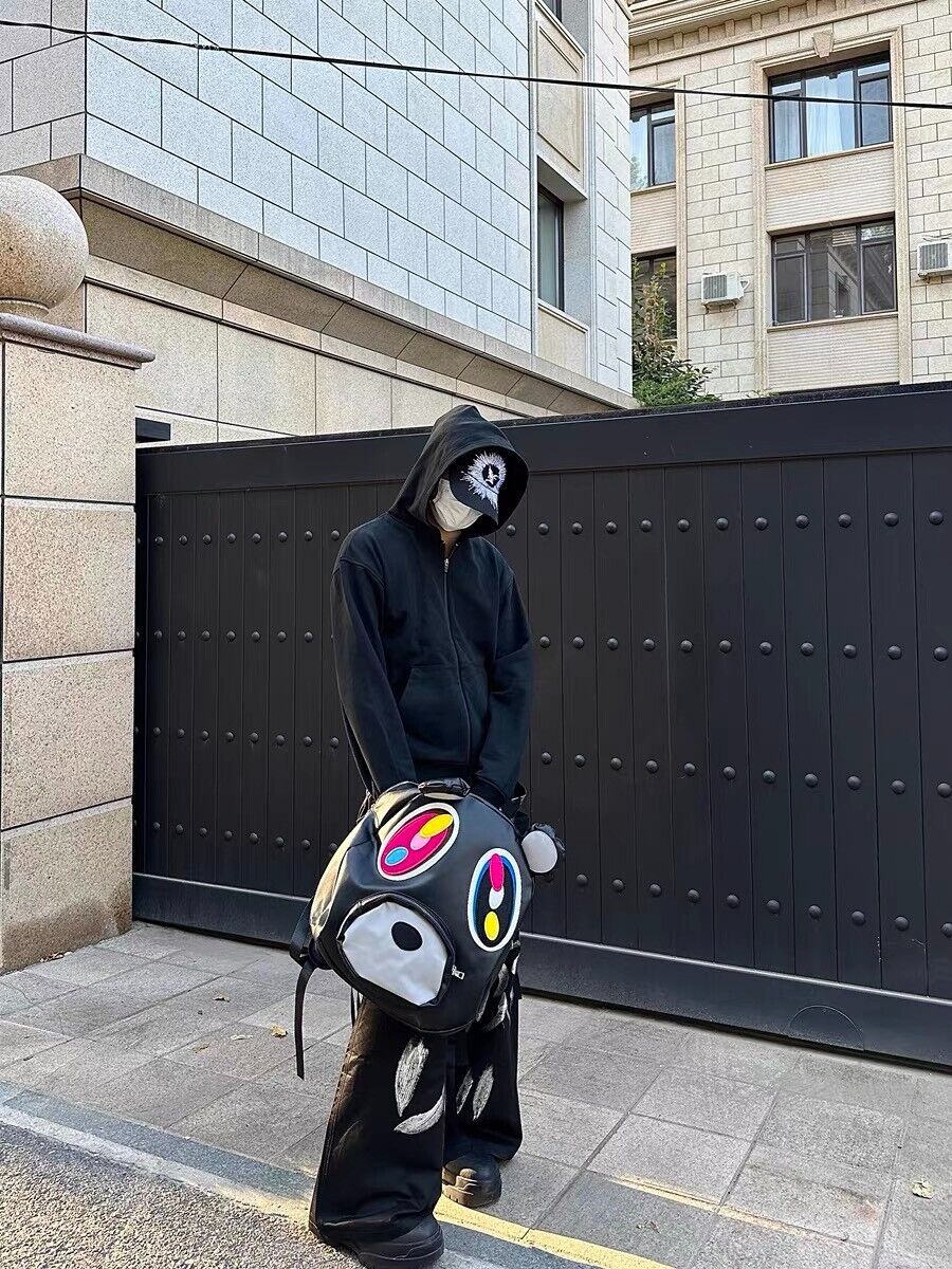 Online Love Master Original Dropout Bear Black PU Leather Backpack - Follow for more style