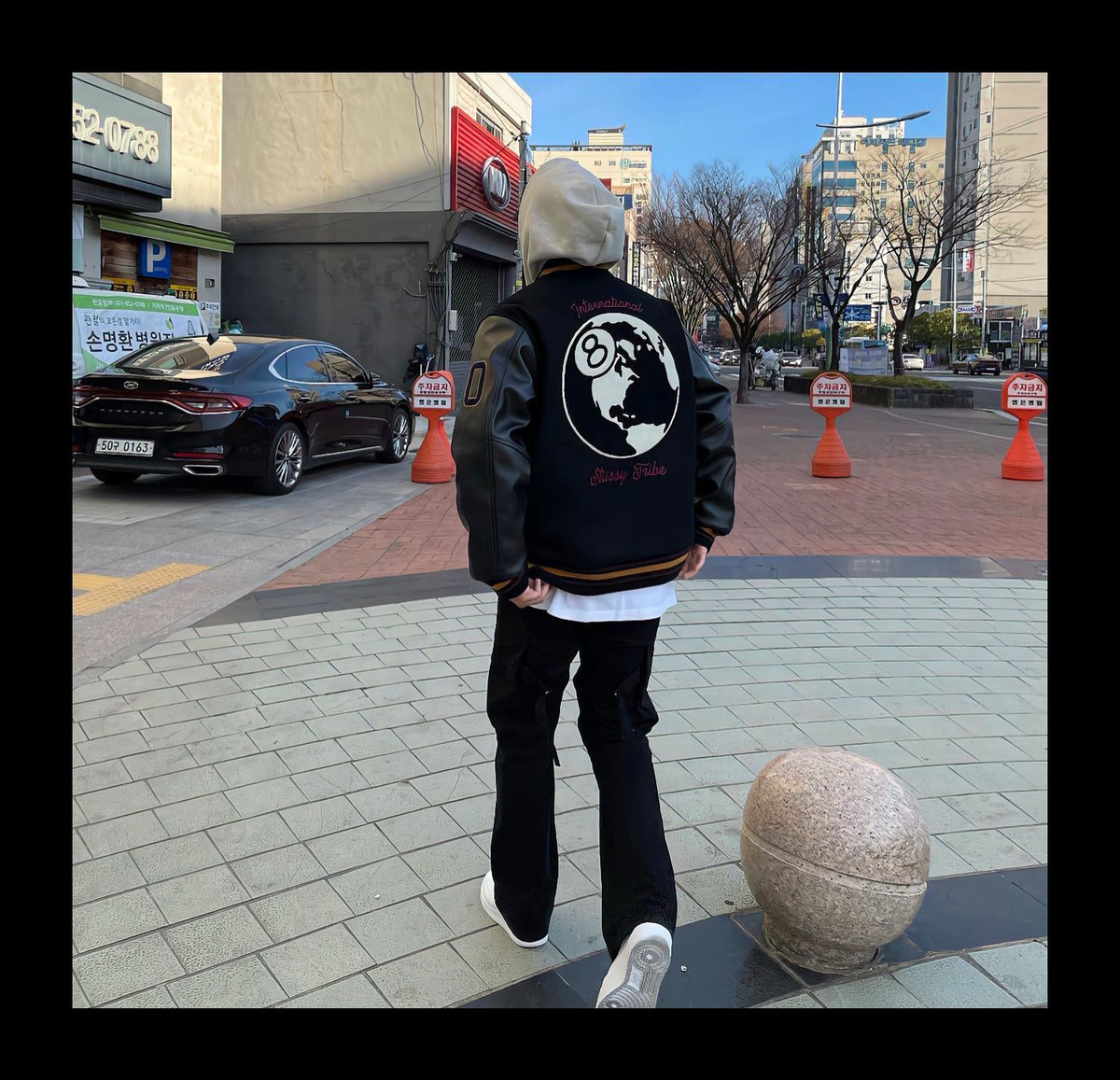 Revised Stussy Black Eight 40th Anniversary Varsity Jacket - Premium Napa Leather