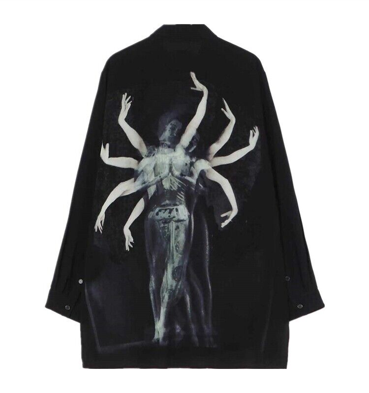 Yohji Yamamoto 23ss Asura Unisex Overlape Print Top Black Long Loose Shirt