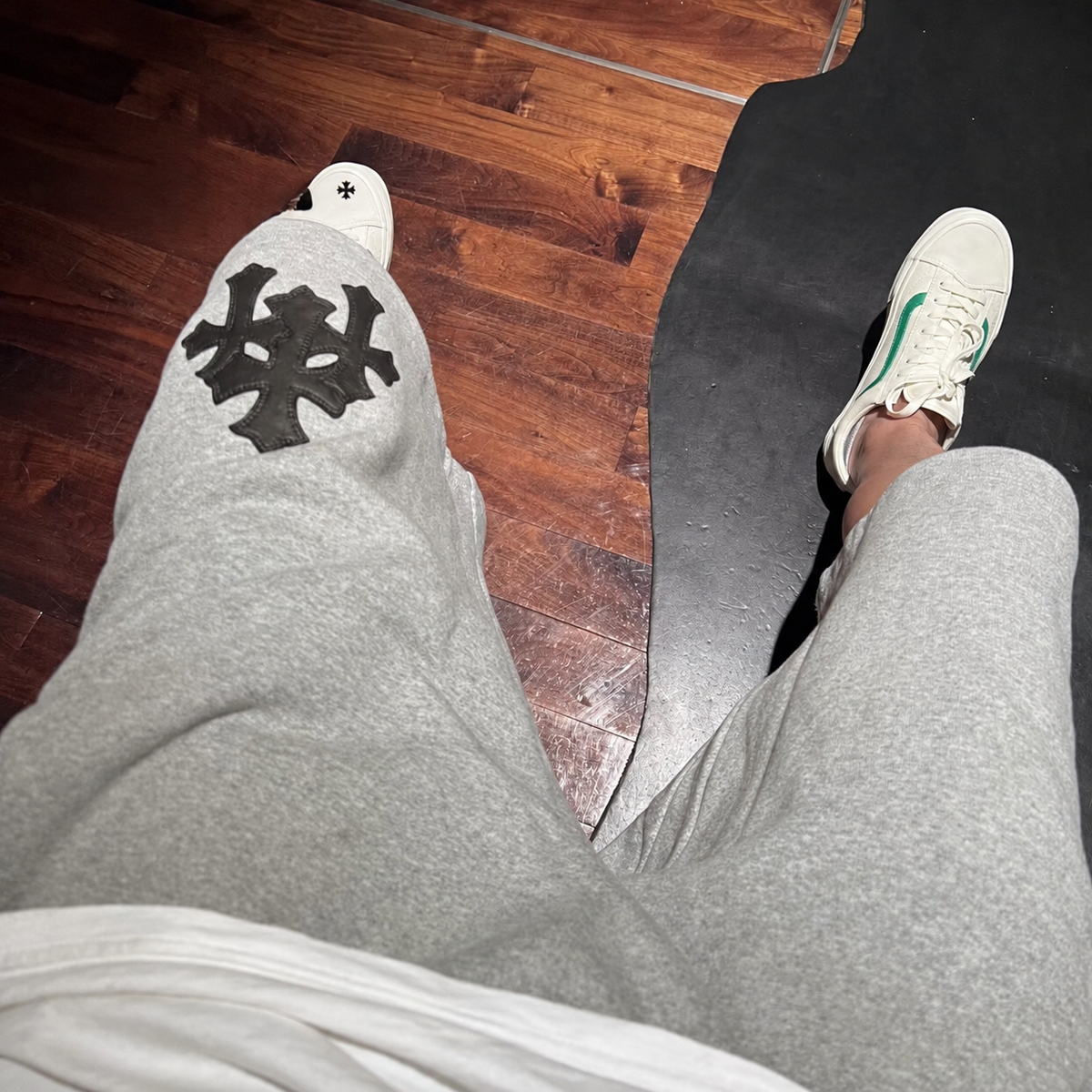 Chrome Lambskin Cross Patch Sweatshorts - Heavy Heather Grey