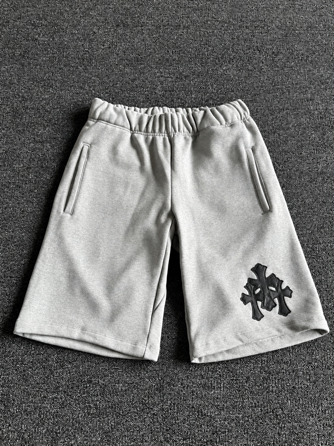 Chrome Lambskin Cross Patch Sweatshorts - Heavy Heather Grey