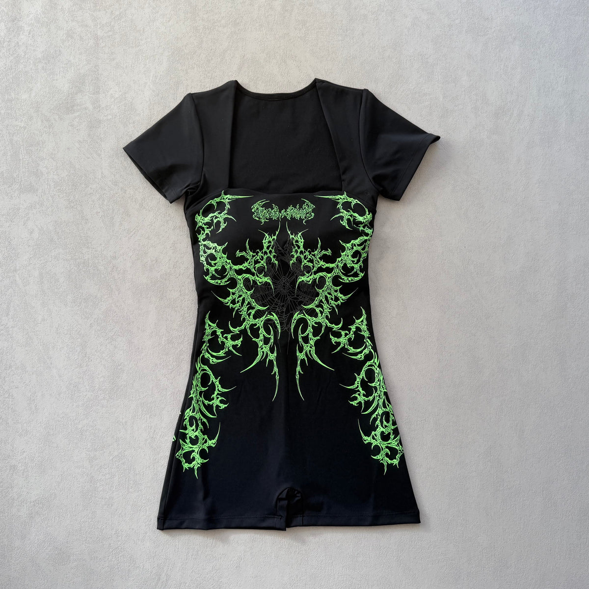 Breathedivinity Goth Cyber-Sigilism Gym Romper - Square Neck Padded Workout Bodysuit