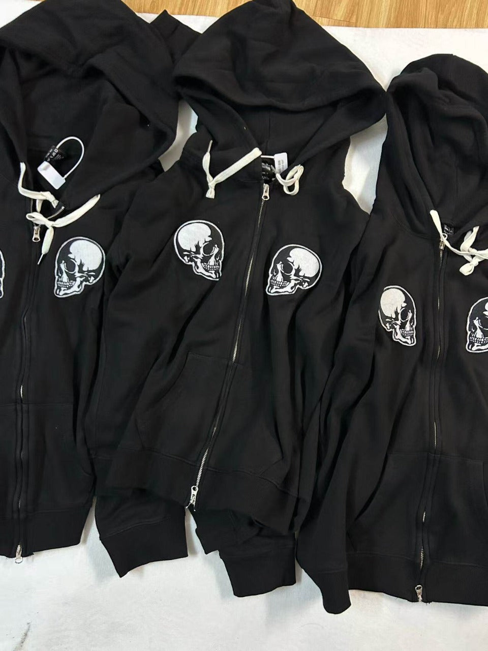 Number (N)ine Double Skull Zip-Up Hoodie - Embroidered Patch Black Sweatshirt