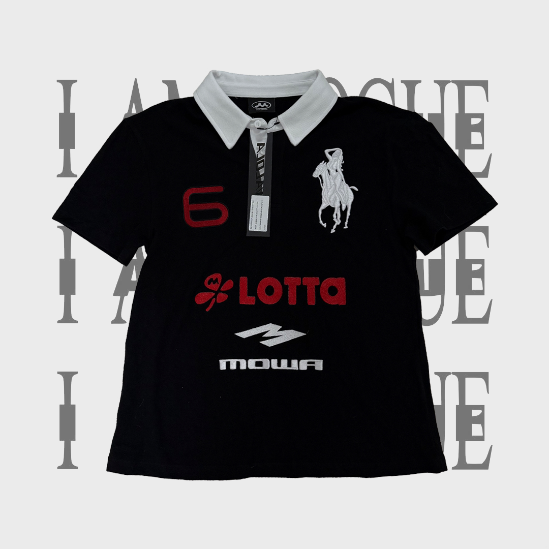 Mowalola ATL Angel Horse Polo - Contrast Collar Slim Embroidered Shirt