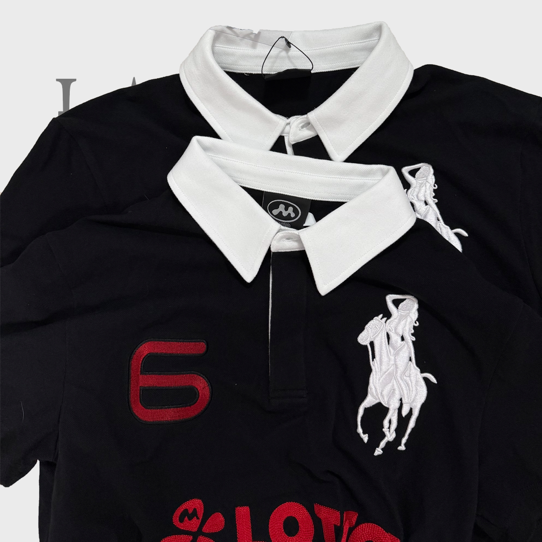 Mowalola ATL Angel Horse Polo - Contrast Collar Slim Embroidered Shirt