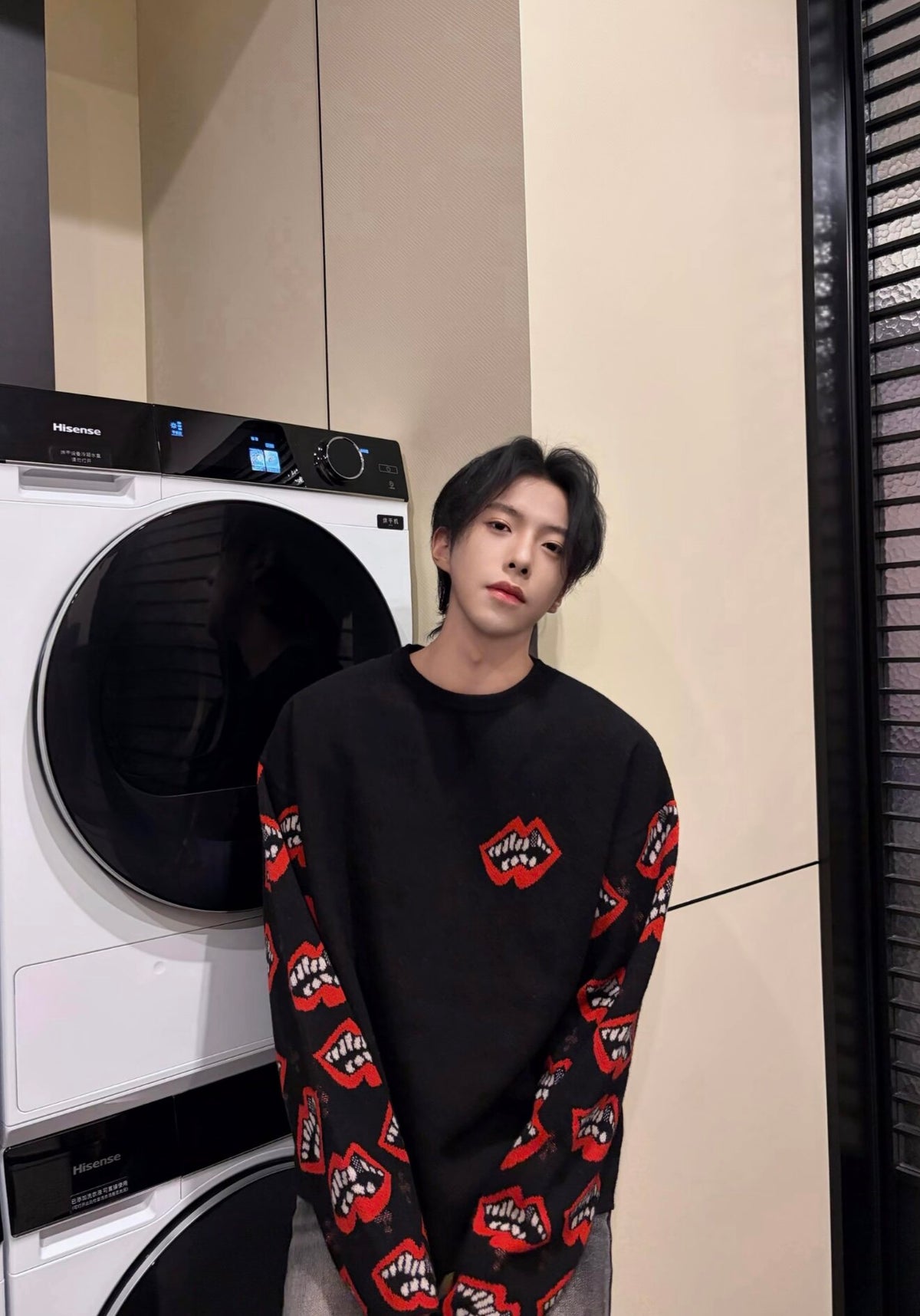Matty Boy Chomper Lips Knit Sweater - Chrome Red Cross Leather Patch Pullover