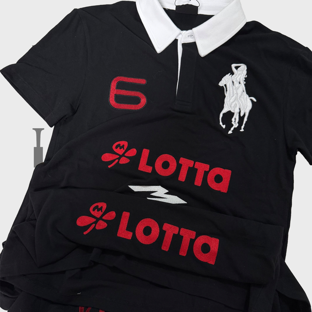 Mowalola ATL Angel Horse Polo - Contrast Collar Slim Embroidered Shirt