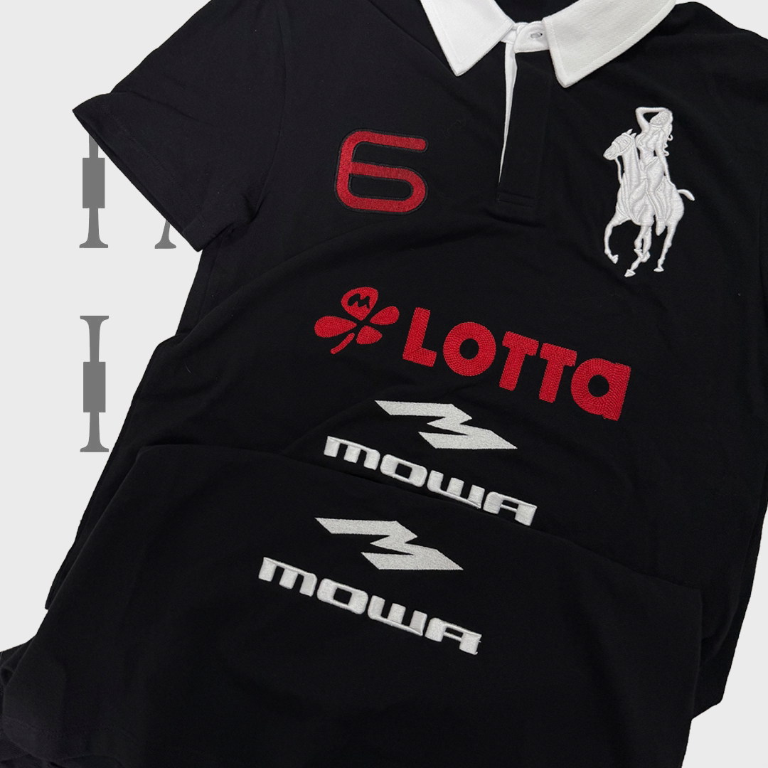 Mowalola ATL Angel Horse Polo - Contrast Collar Slim Embroidered Shirt